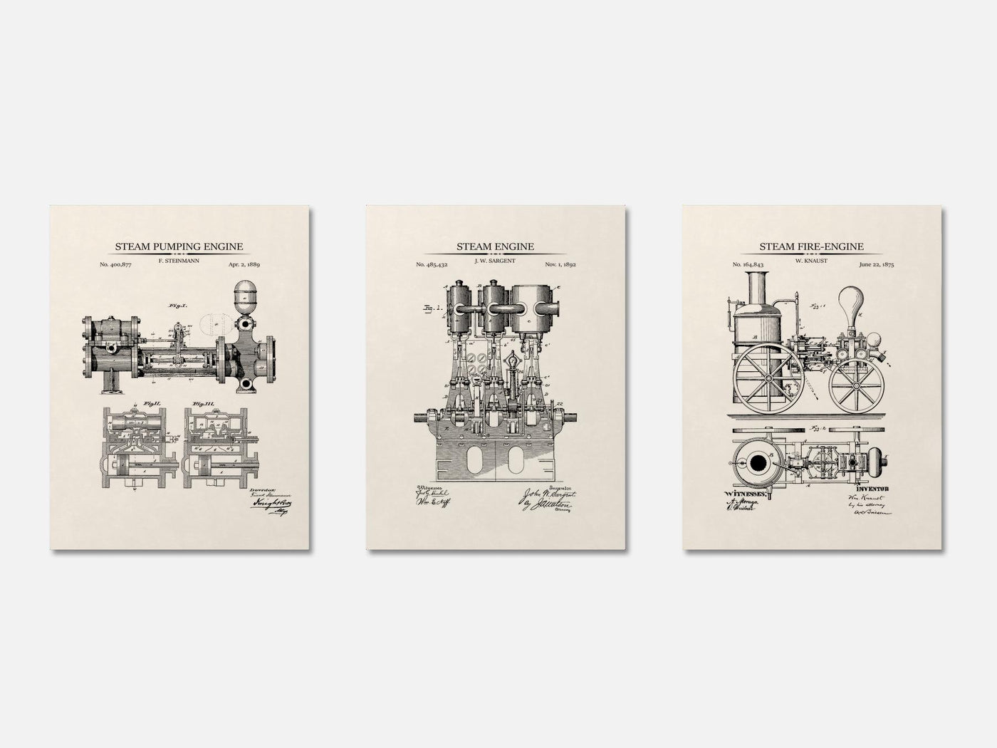 Steam Engines - Patent Print Set of 3 mockup - A_t10119-V1-PC_AP-SS_3-PS_11x14-C_ivo variant