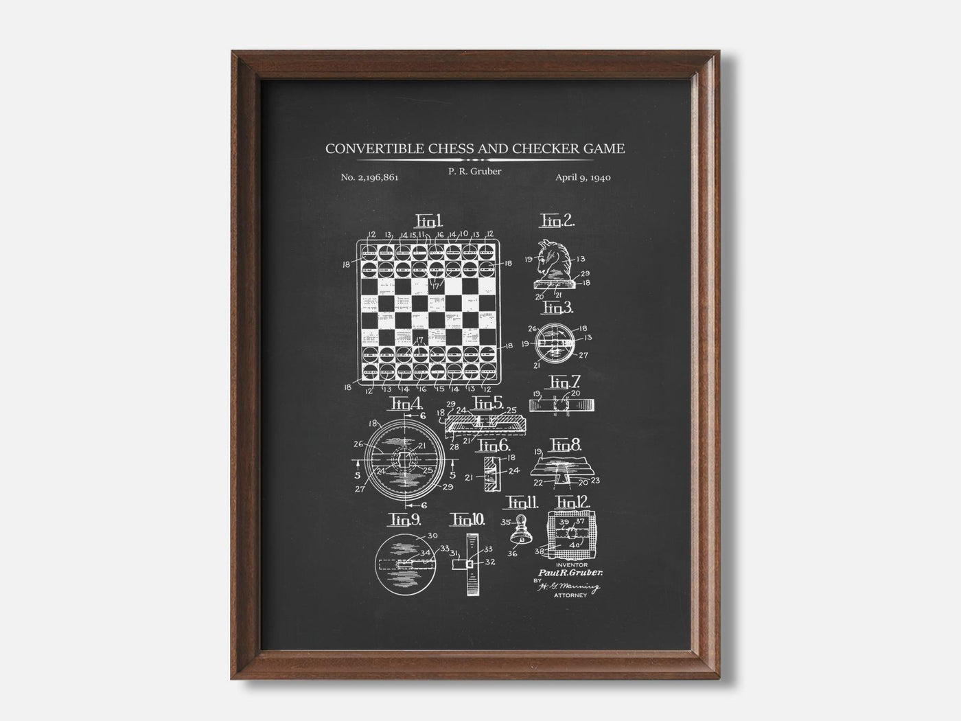 Convertible Chess and Checker Game 1 Walnut - Chalkboard mockup