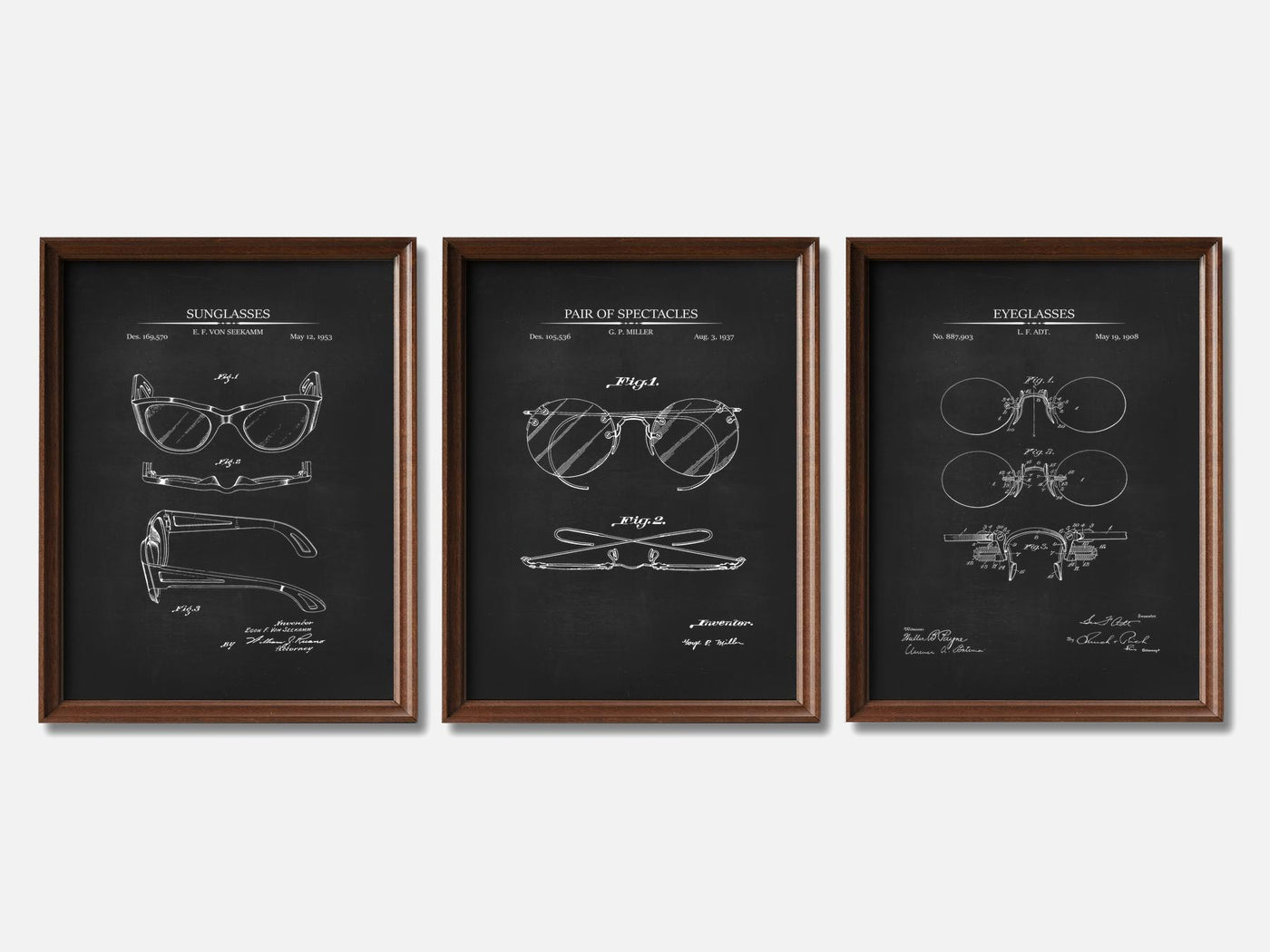 Vintage Eyeglasses - Patent Print Set of 3 mockup - A_t10121-V1-PC_F+WA-SS_3-PS_11x14-C_cha variant