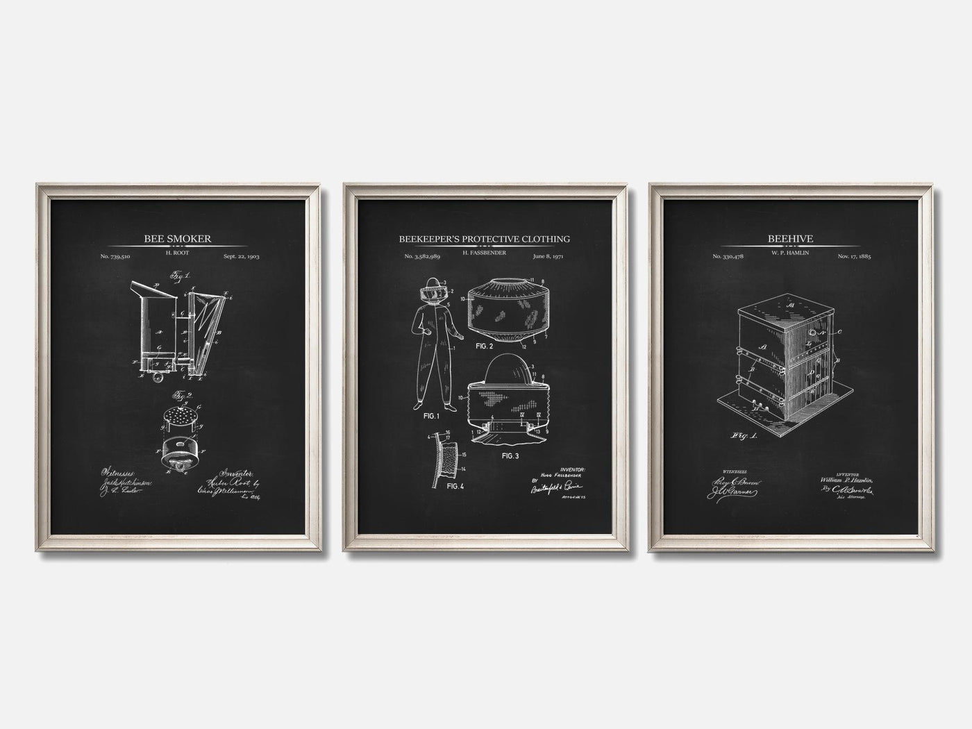 Beekeeping Patent Print Set of 3 mockup - A_t10063-V1-PC_F+O-SS_3-PS_11x14-C_cha variant