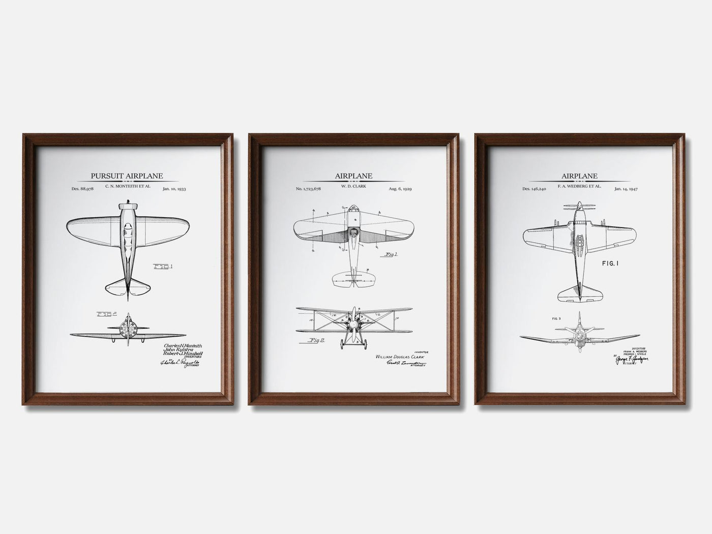 WW2 Planes - Patent Print Set of 3 mockup - A_t10118-V1-PC_F+WA-SS_3-PS_11x14-C_whi variant