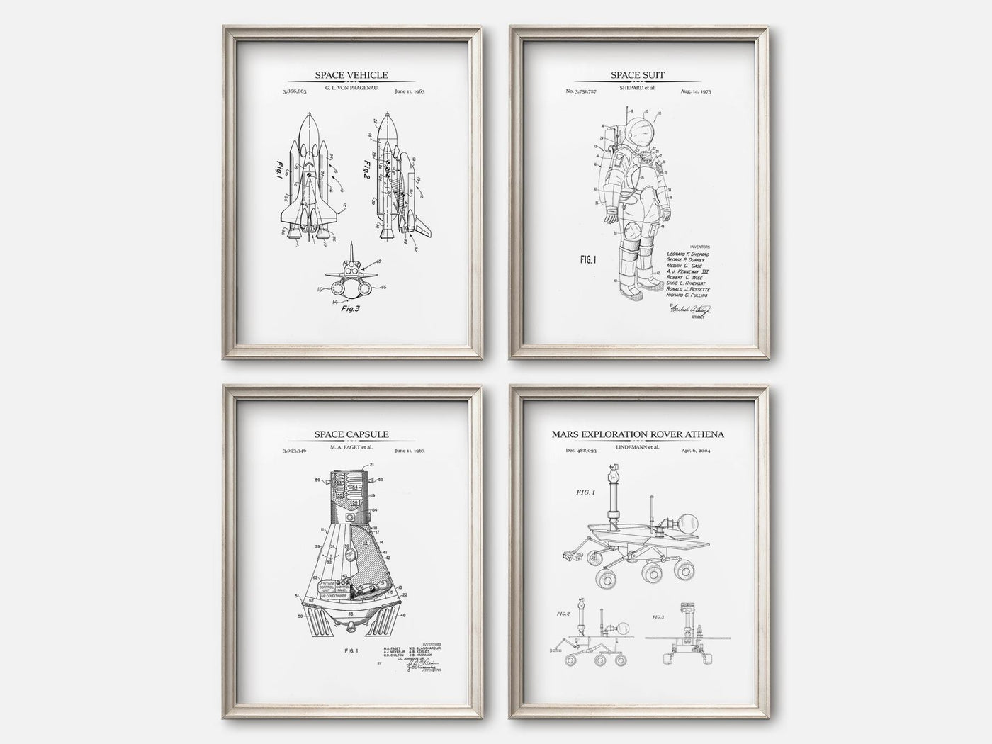 Space Exploration Patent Print Set of 4 mockup - A_t10036-V1-PC_F+O-SS_4-PS_5x7-C_whi variant