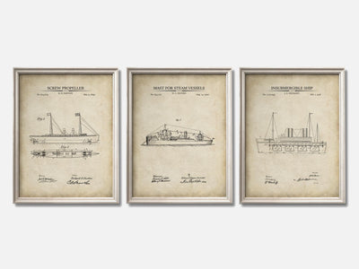 Steam-Powered Ships - Patent Print Set of 3 mockup - A_t10076-V1-PC_F+O-SS_3-PS_11x14-C_par variant