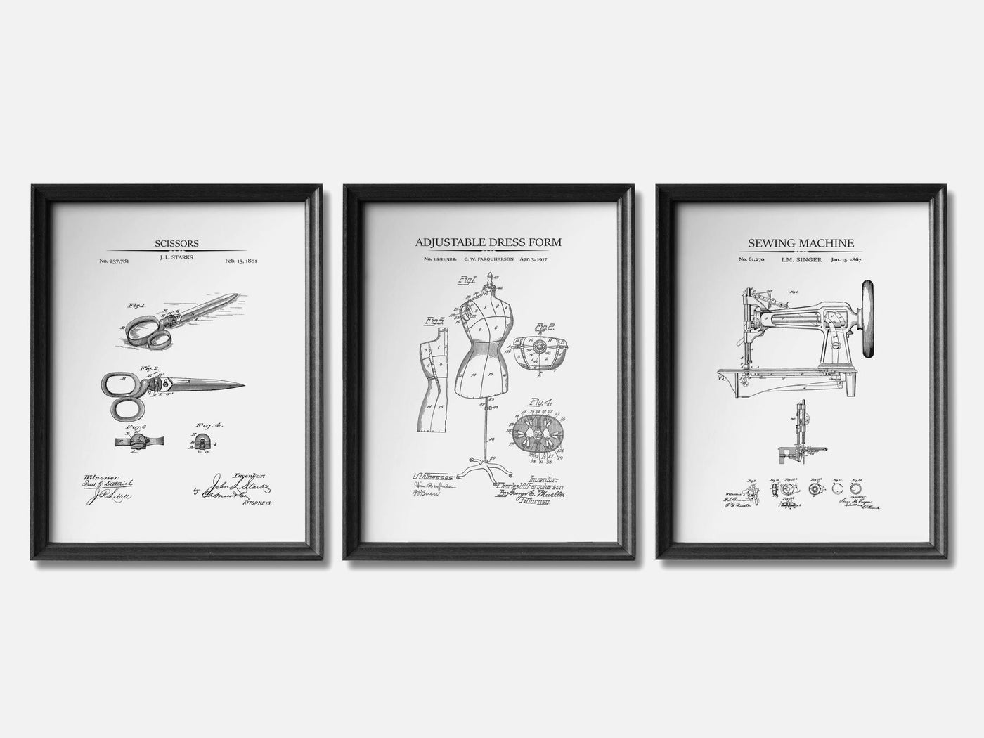 Sewing Patent Print Set of 3 mockup - A_t10043-V1-PC_F+B-SS_3-PS_11x14-C_whi variant