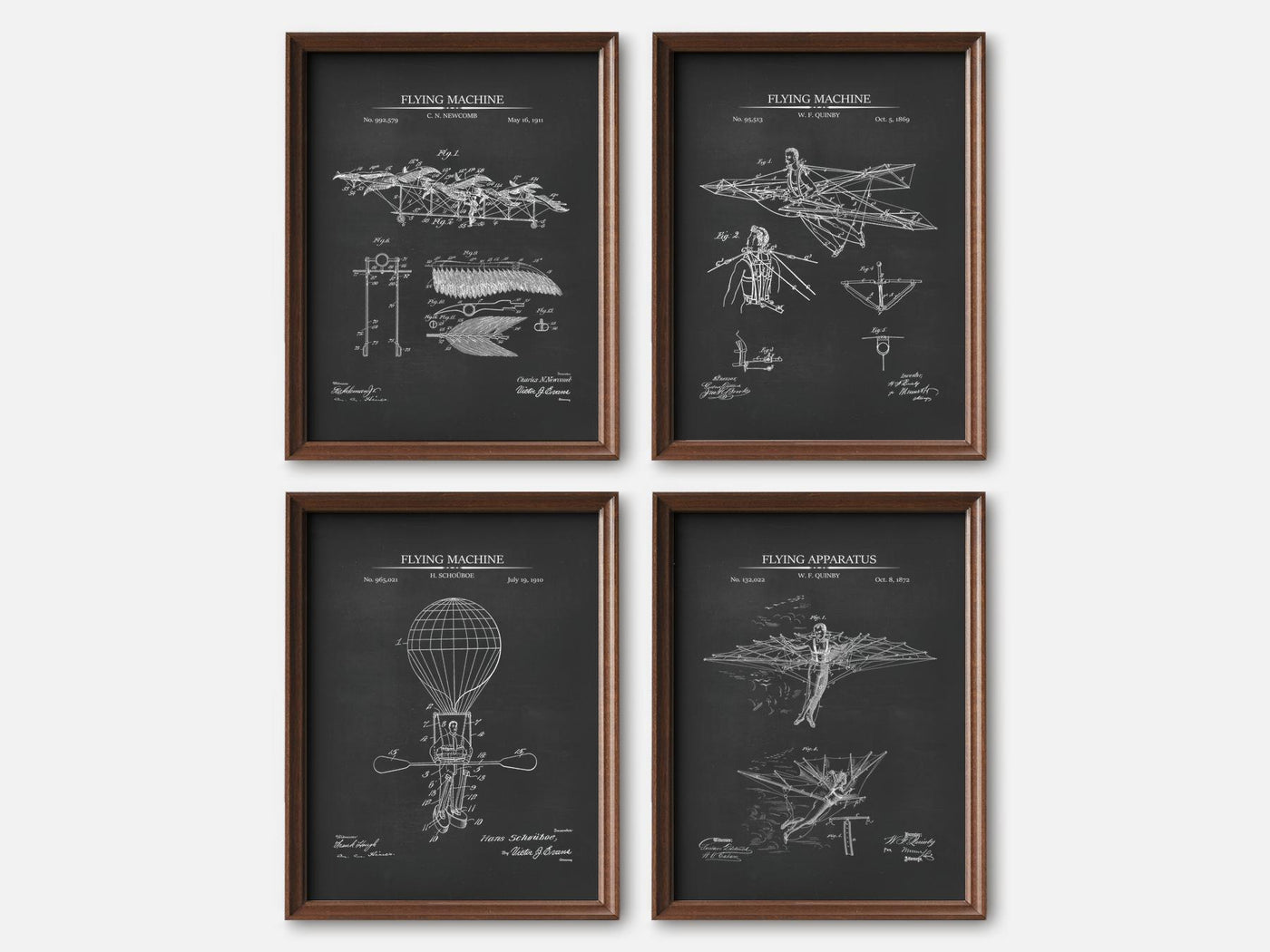 Steampunk Flying Machines Patent Print Set of 4 mockup - A_t10027-V1-PC_F+WA-SS_4-PS_5x7-C_cha variant