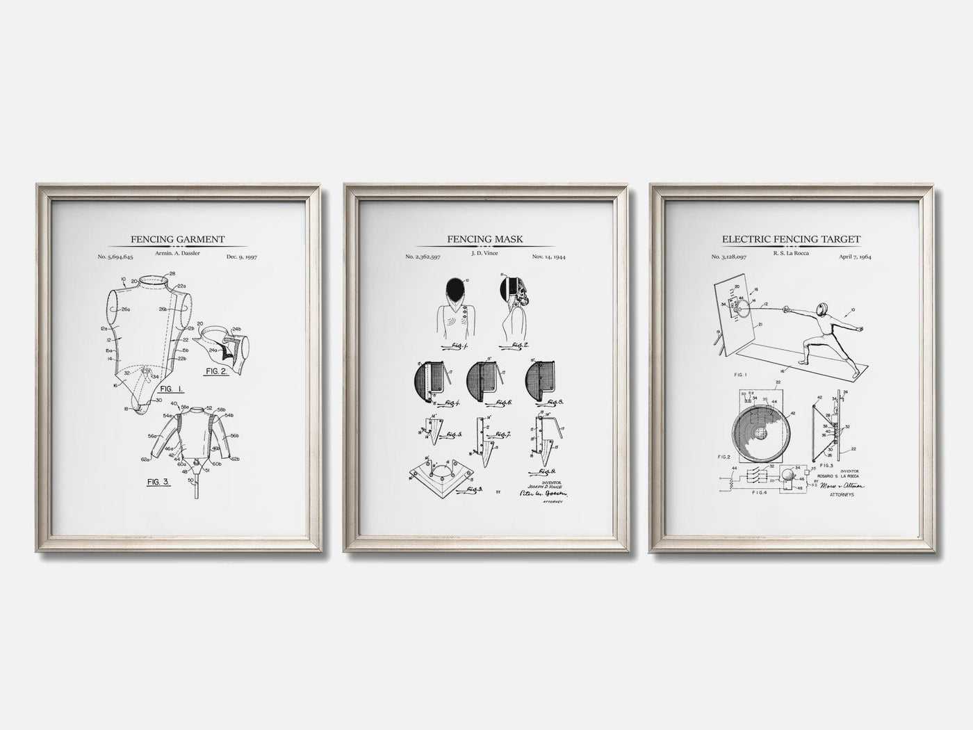 Fencing Patent Print Set of 3 mockup - A_t10080-V1-PC_F+O-SS_3-PS_11x14-C_whi variant
