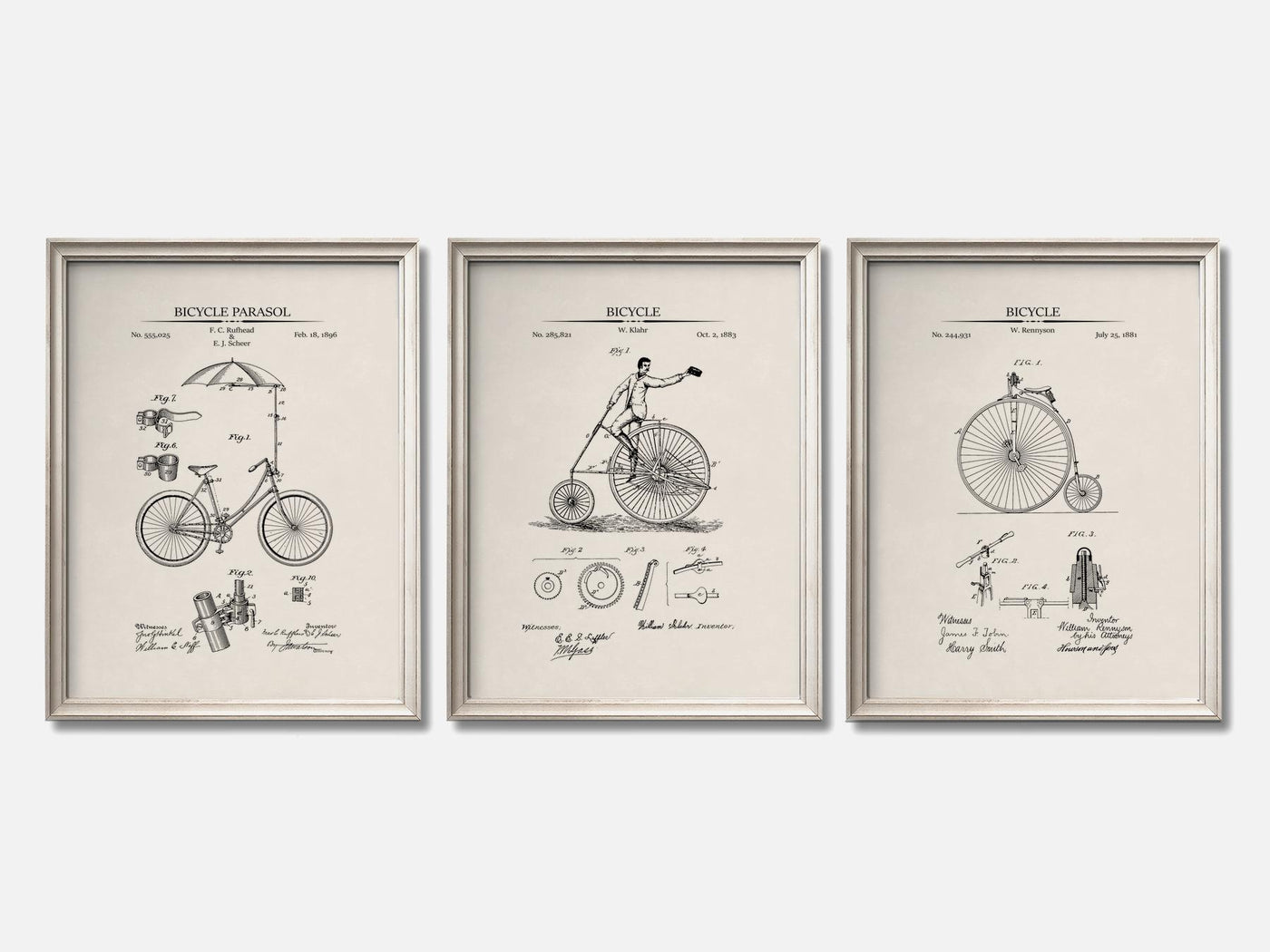 Vintage Bicycle Patent Print Set of 3 mockup - A_t10125-V1-PC_F+O-SS_3-PS_11x14-C_ivo variant