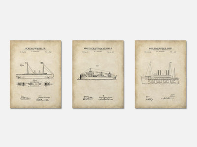 Steam-Powered Ships - Patent Print Set of 3 mockup - A_t10076-V1-PC_AP-SS_3-PS_11x14-C_par variant