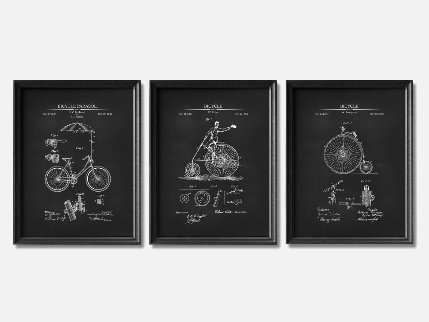 Vintage Bicycle Patent Print Set of 3 mockup - A_t10125-V1-PC_F+B-SS_3-PS_11x14-C_cha variant