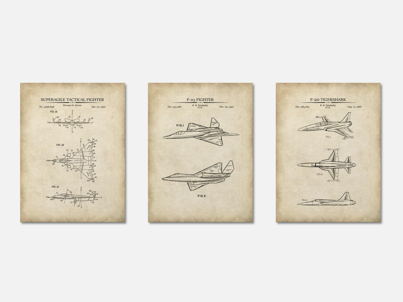 Fighter Jet Patent Print Set of 3 mockup - A_t10097-V1-PC_AP-SS_3-PS_11x14-C_par variant