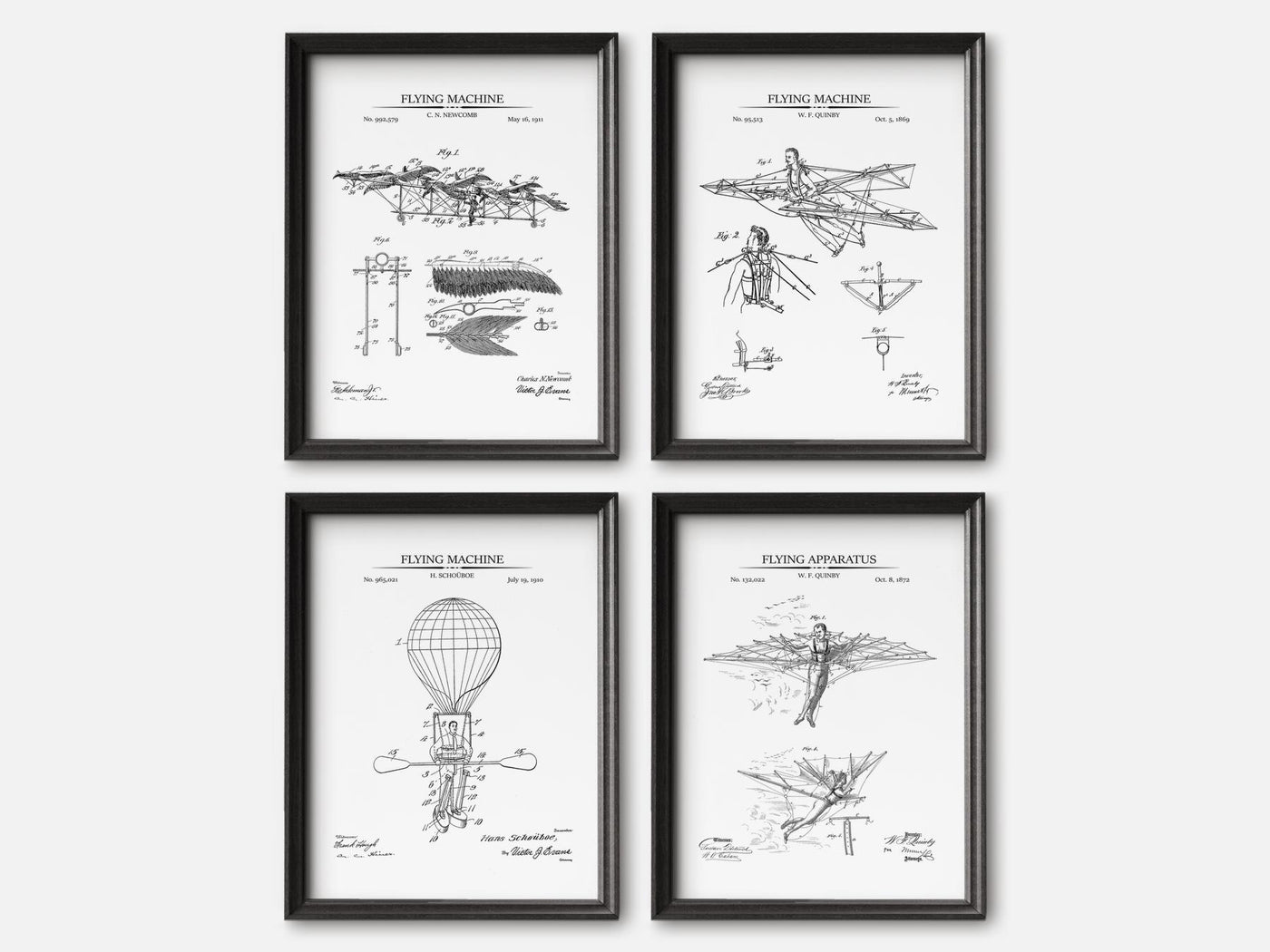 Steampunk Flying Machines Patent Print Set of 4 mockup - A_t10027-V1-PC_F+B-SS_4-PS_5x7-C_whi variant