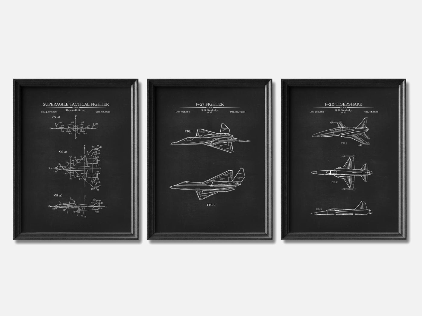 Fighter Jet Patent Print Set of 3 mockup - A_t10097-V1-PC_F+B-SS_3-PS_11x14-C_cha variant