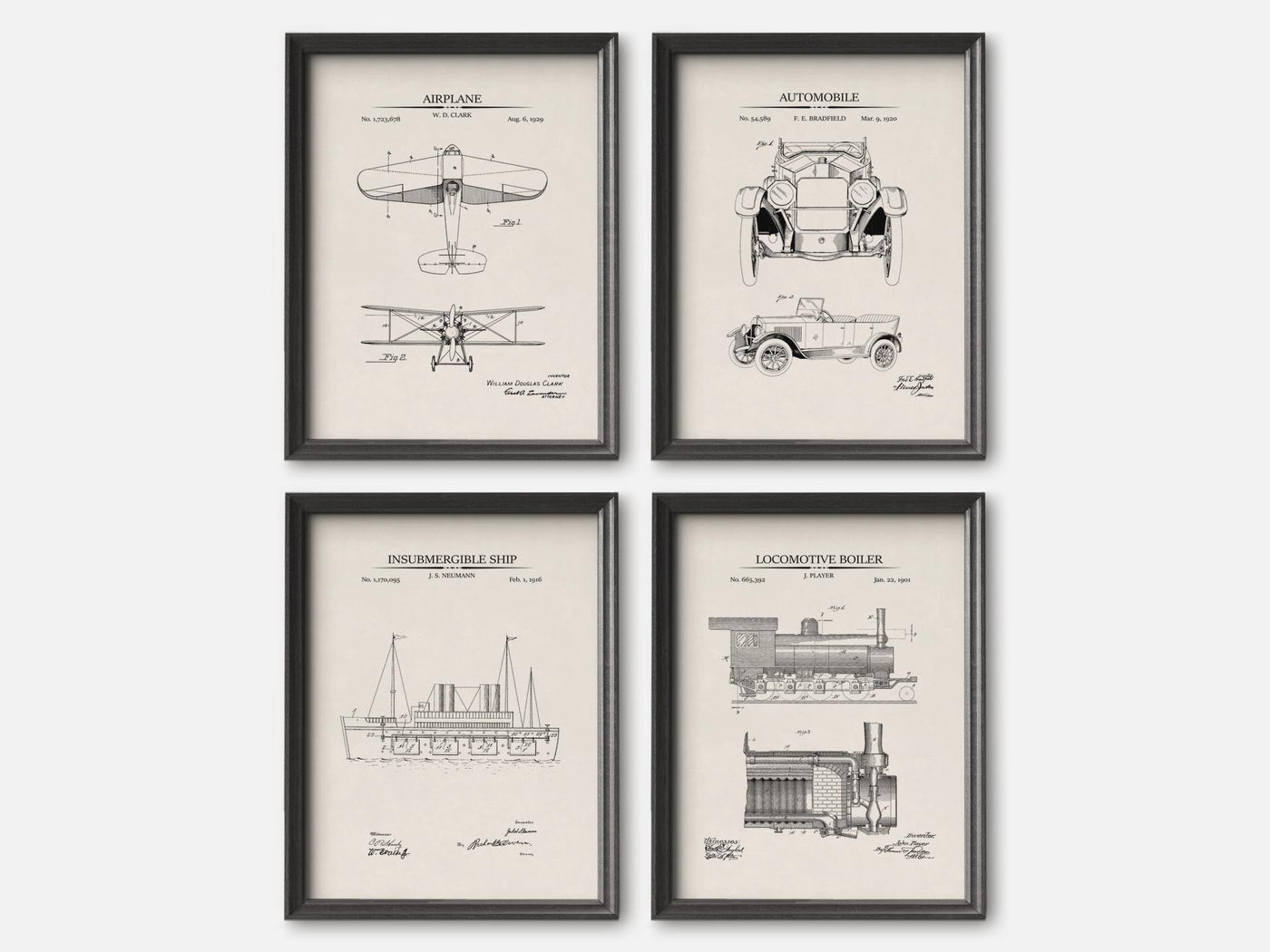 Vintage Vehicle Patent Print Set of 4 mockup - A_t10166-V1-PC_F+B-SS_4-PS_5x7-C_ivo variant