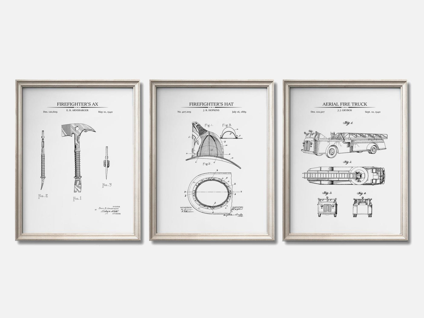 Firefighter Patent Print Set of 3 mockup - A_t10067-V1-PC_F+O-SS_3-PS_11x14-C_whi variant