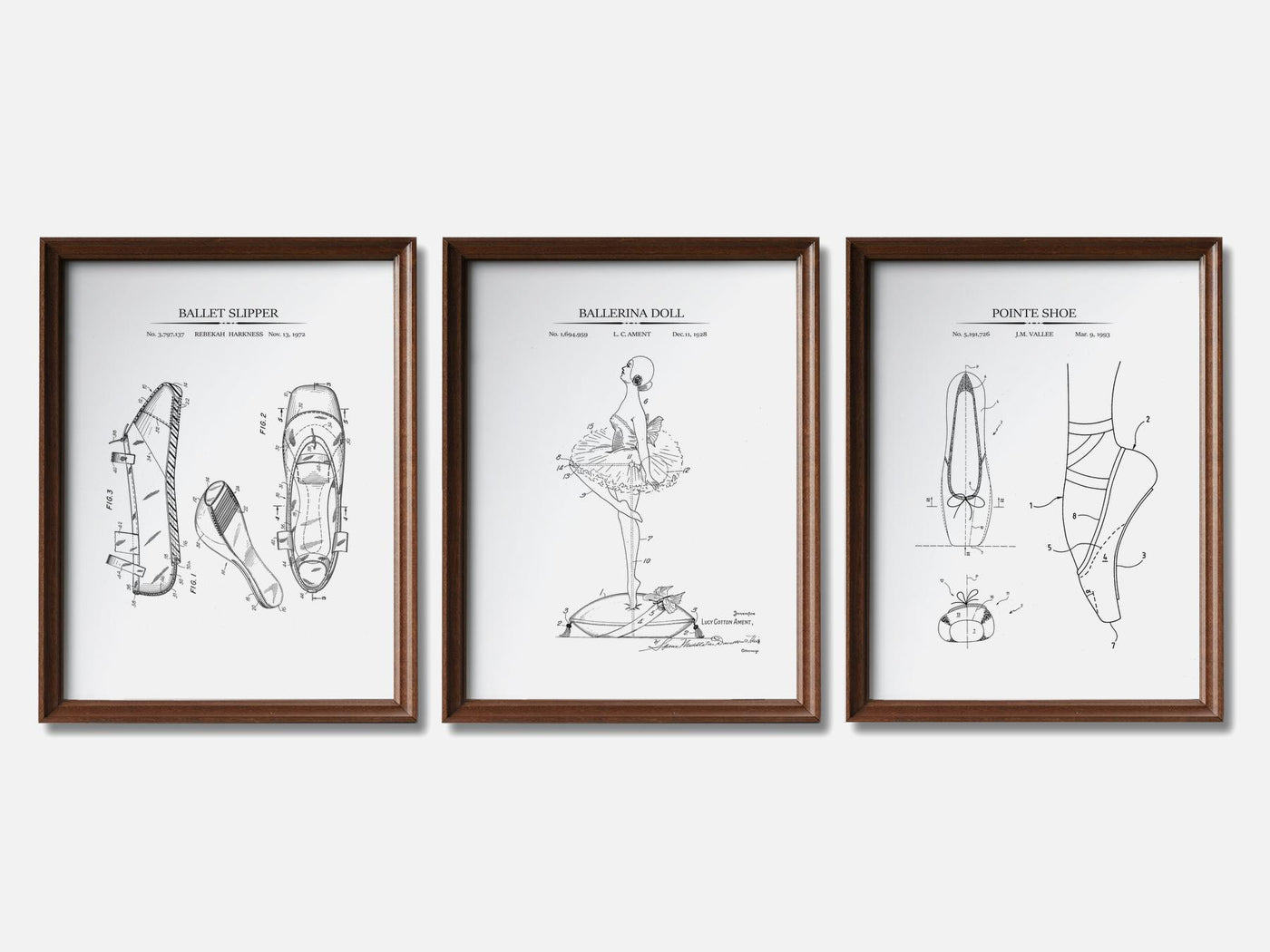 Ballet Patent Print Set of 3 mockup - A_t10065-V1-PC_F+WA-SS_3-PS_11x14-C_whi variant