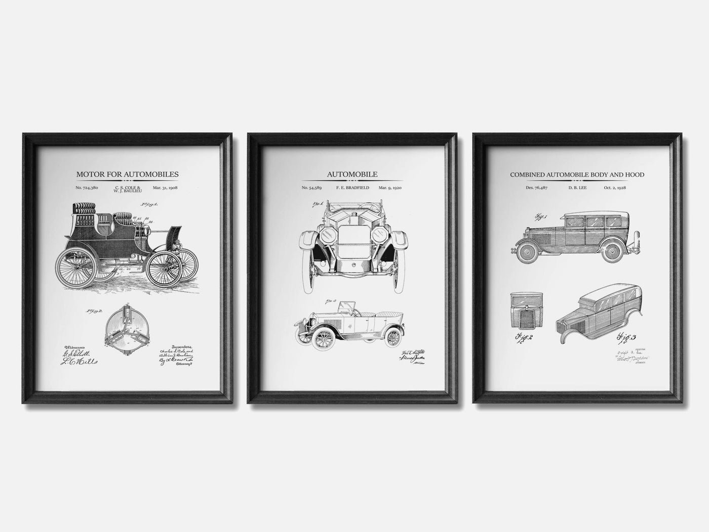Early 20th Century Cars - Patent Print Set of 3 mockup - A_t10133-V1-PC_F+B-SS_3-PS_11x14-C_whi variant