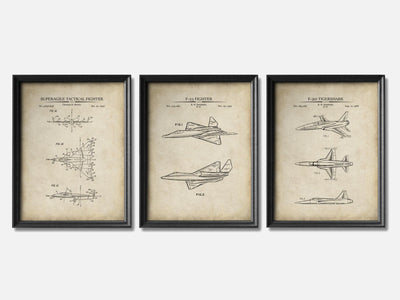 Fighter Jet Patent Print Set of 3 mockup - A_t10097-V1-PC_F+B-SS_3-PS_11x14-C_par variant