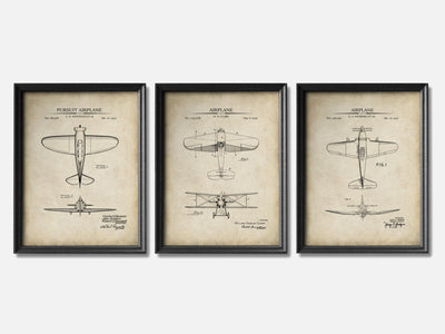 WW2 Planes - Patent Print Set of 3 mockup - A_t10118-V1-PC_F+B-SS_3-PS_11x14-C_par variant