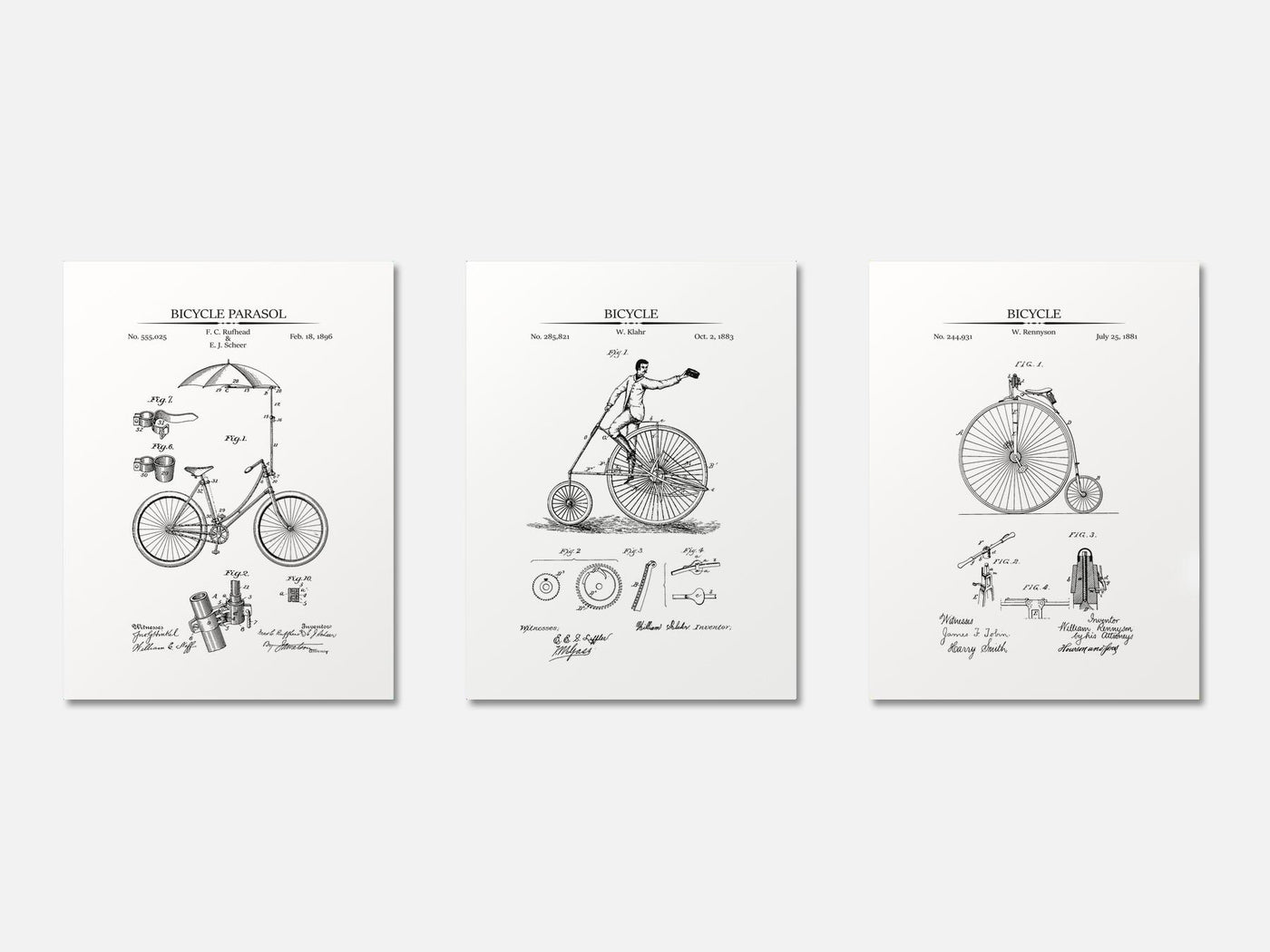 Vintage Bicycle Patent Print Set of 3 mockup - A_t10125-V1-PC_AP-SS_3-PS_11x14-C_whi variant
