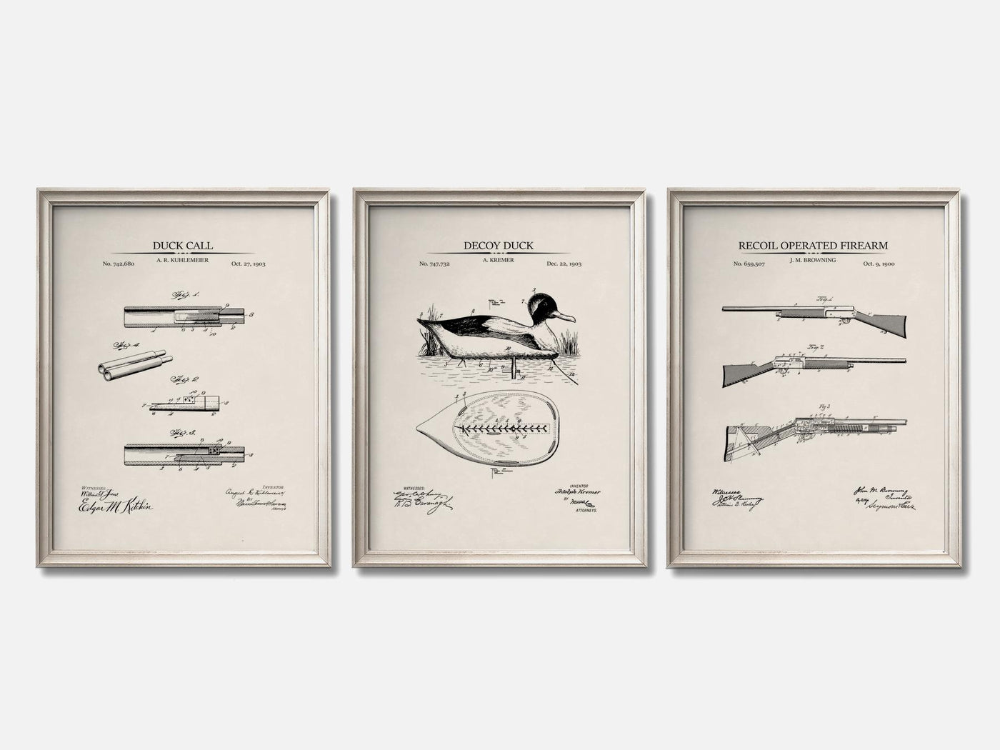Duck Hunting Patent Print Set of 3 mockup - A_t10062-V1-PC_F+O-SS_3-PS_11x14-C_ivo variant