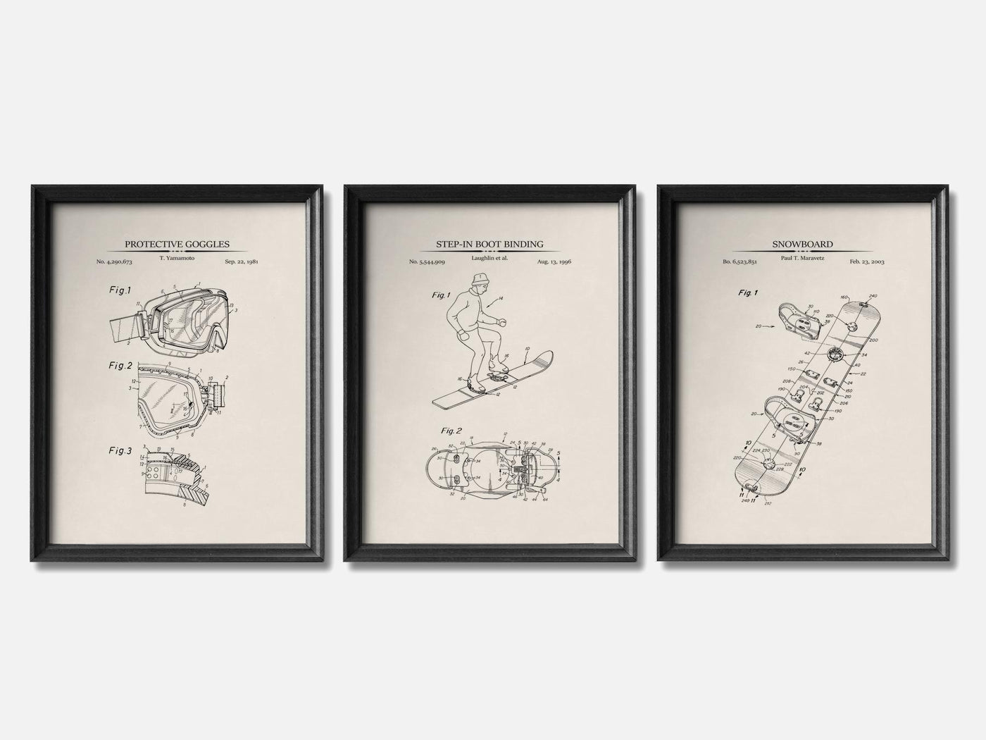 Snowboard Patent Print Set of 3 mockup - A_t10082-V1-PC_F+B-SS_3-PS_11x14-C_ivo variant