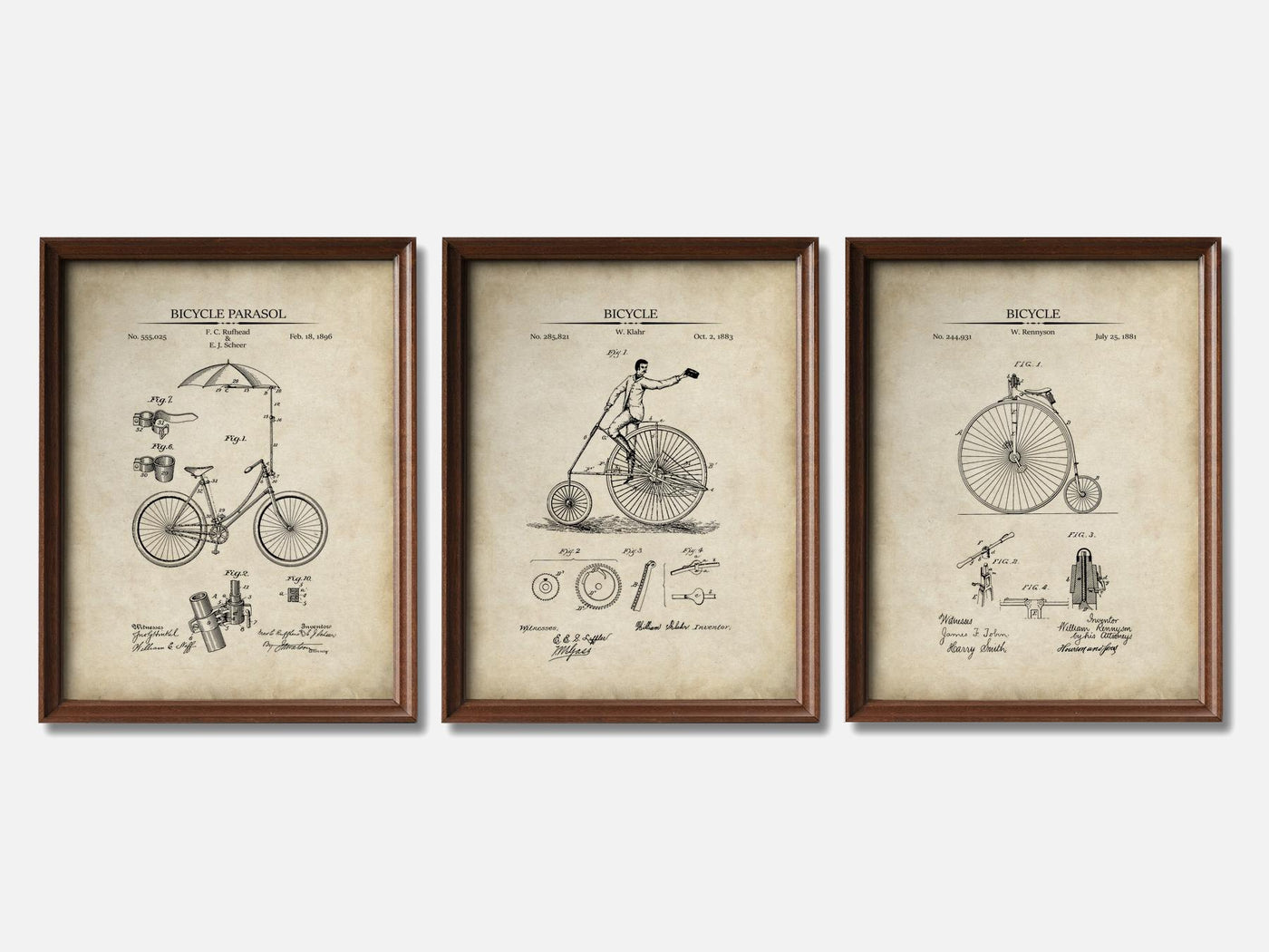 Vintage Bicycle Patent Print Set of 3 mockup - A_t10125-V1-PC_F+WA-SS_3-PS_11x14-C_par