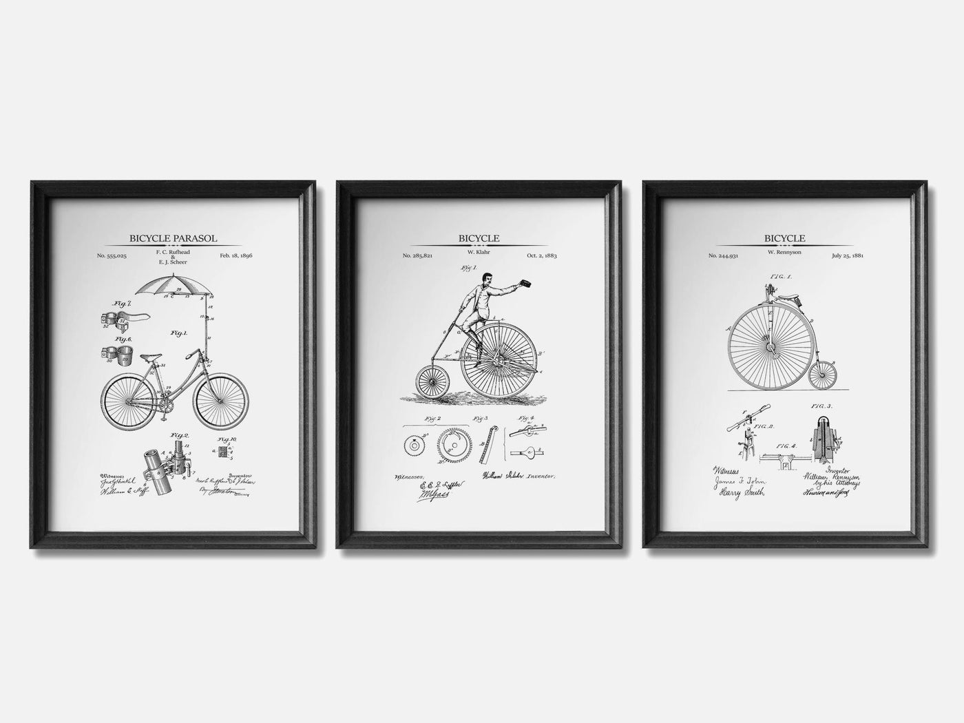 Vintage Bicycle Patent Print Set of 3 mockup - A_t10125-V1-PC_F+B-SS_3-PS_11x14-C_whi variant