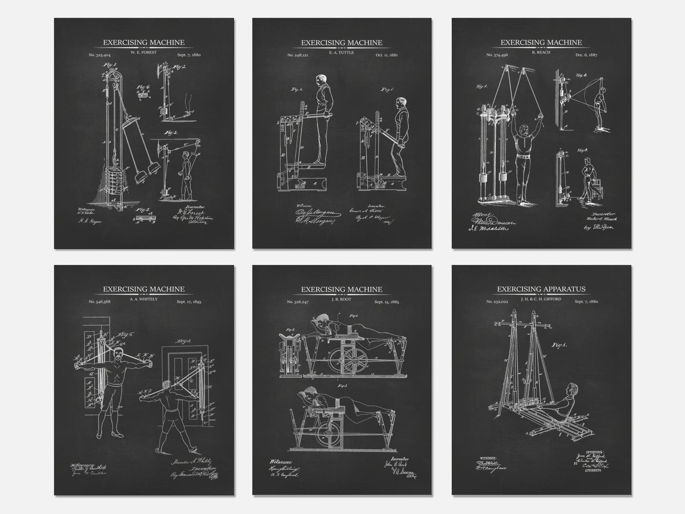 Vintage Exercise Patent Prints - Set of 6 mockup - A_t10135-V1-PC_AP-SS_6-PS_5x7-C_cha variant