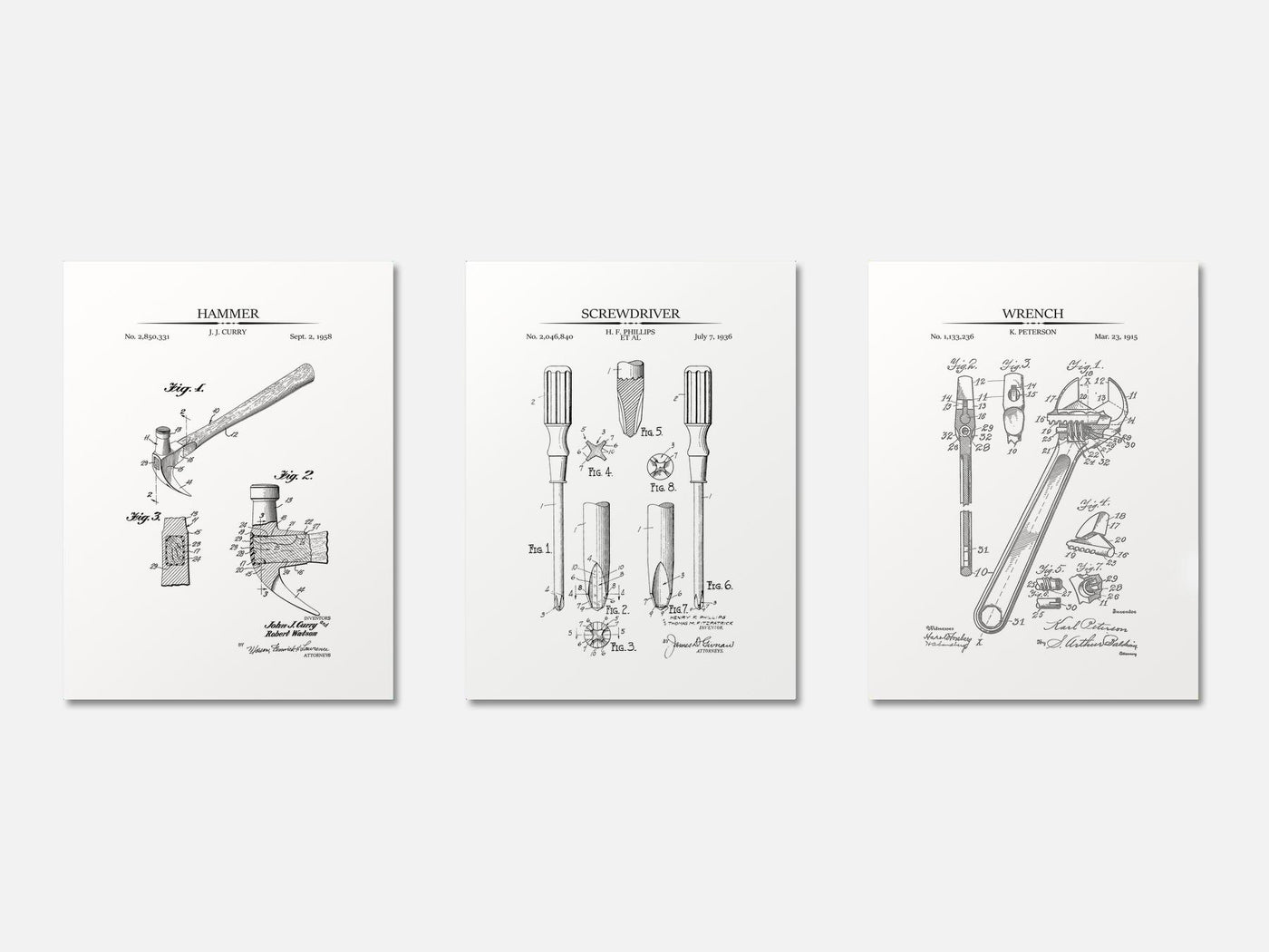 Vintage Tools Patent Print Set of 3 mockup - A_t10058-V1-PC_AP-SS_3-PS_11x14-C_whi variant