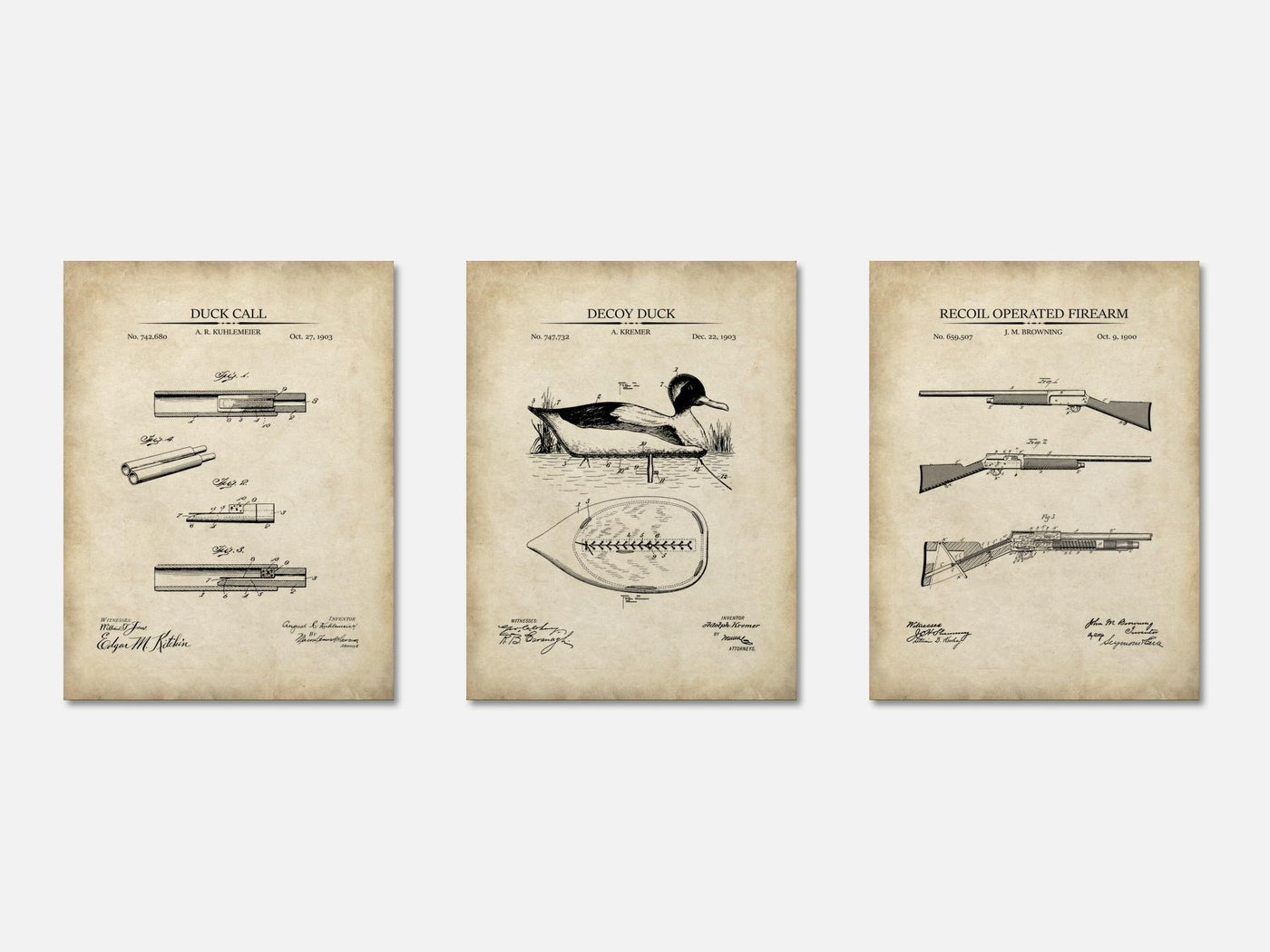 Duck Hunting Patent Print Set of 3 mockup - A_t10062-V1-PC_AP-SS_3-PS_11x14-C_par