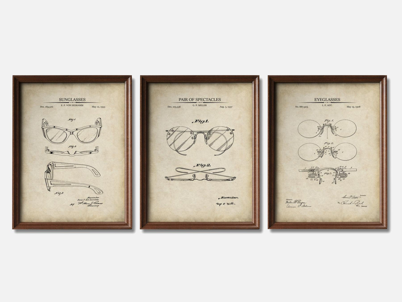 Vintage Eyeglasses - Patent Print Set of 3 mockup - A_t10121-V1-PC_F+WA-SS_3-PS_11x14-C_par variant