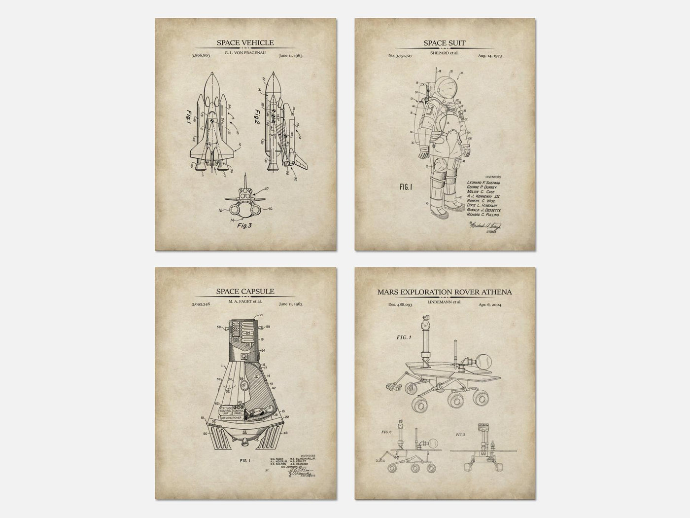 Space Exploration Patent Print Set of 4 mockup - A_t10036-V1-PC_AP-SS_4-PS_5x7-C_par