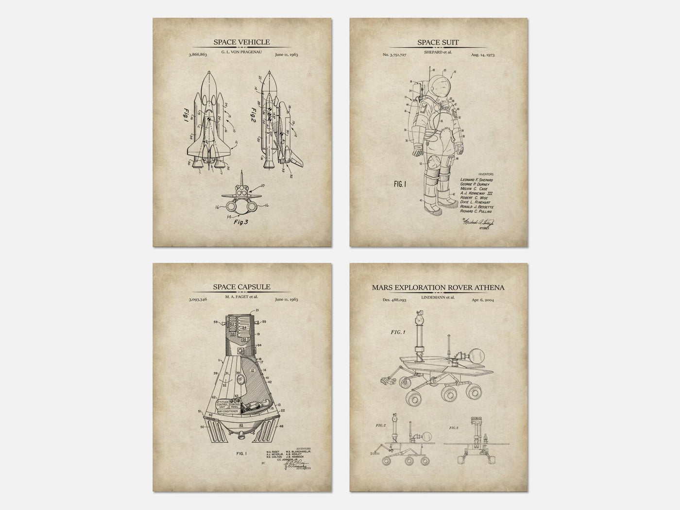 Space Exploration Patent Print Set of 4 mockup - A_t10036-V1-PC_AP-SS_4-PS_5x7-C_par variant