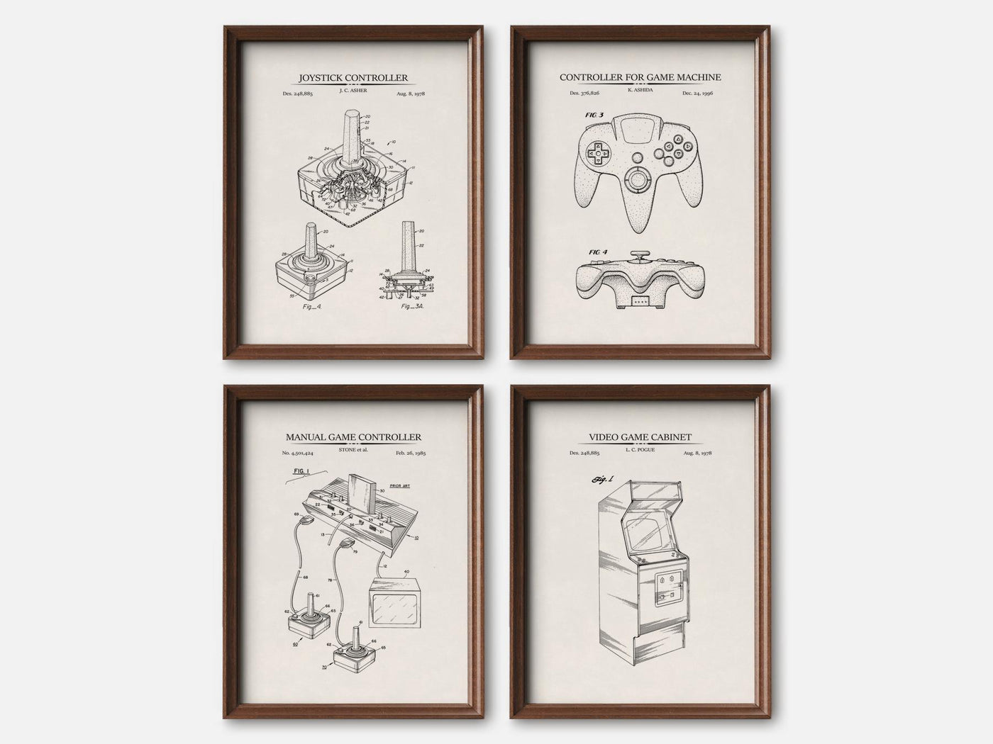 Retro Gaming Patent Print Set of 4 mockup - A_t10041-V1-PC_F+WA-SS_4-PS_5x7-C_ivo variant