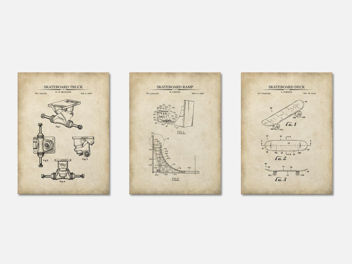 Skateboard Patent Print Set of 3 mockup - A_t10044-V1-PC_AP-SS_3-PS_11x14-C_par variant