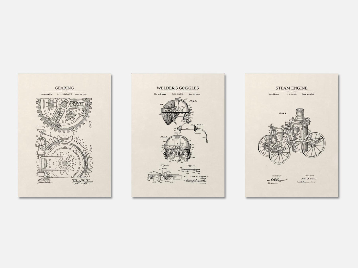 Steampunk Patent Print Set of 3 mockup - A_t10047-V1-PC_AP-SS_3-PS_11x14-C_ivo variant