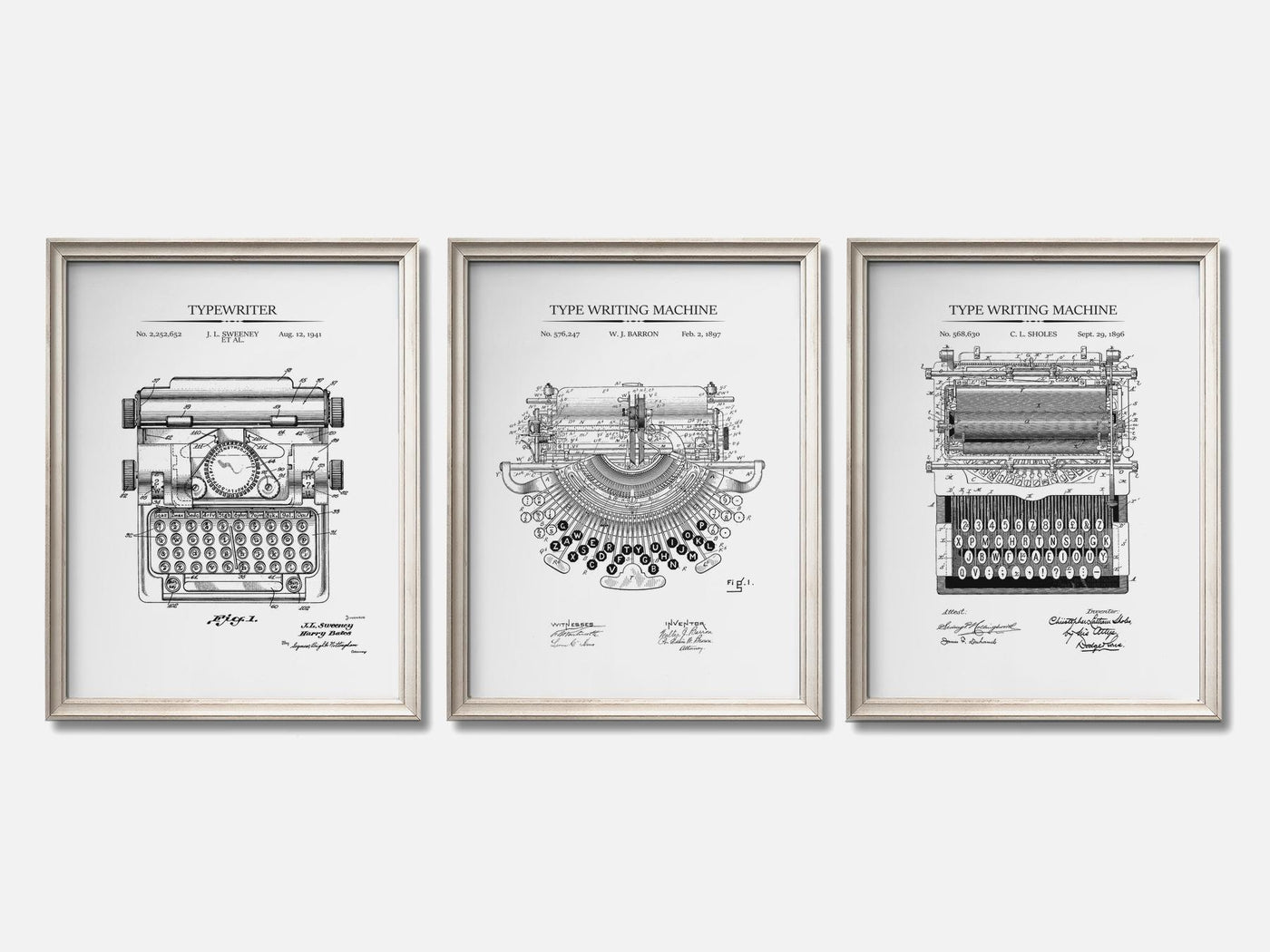 Typewriter Patent Print Set of 3 mockup - A_t10051-V1-PC_F+O-SS_3-PS_11x14-C_whi variant