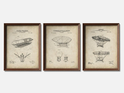 Steampunk Airship Patent Prints -  Set of 3 mockup - A_t10022-V1-PC_F+WA-SS_3-PS_11x14-C_par