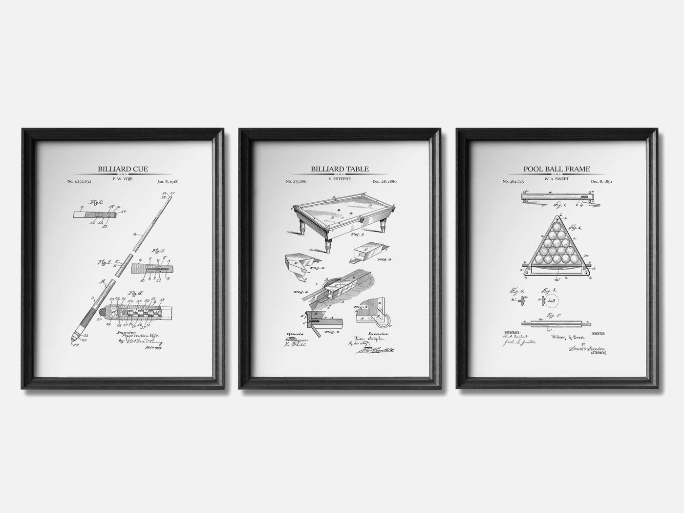 Billiards Patent Print Set of 3 mockup - A_t10015-V1-PC_F+B-SS_3-PS_11x14-C_whi variant