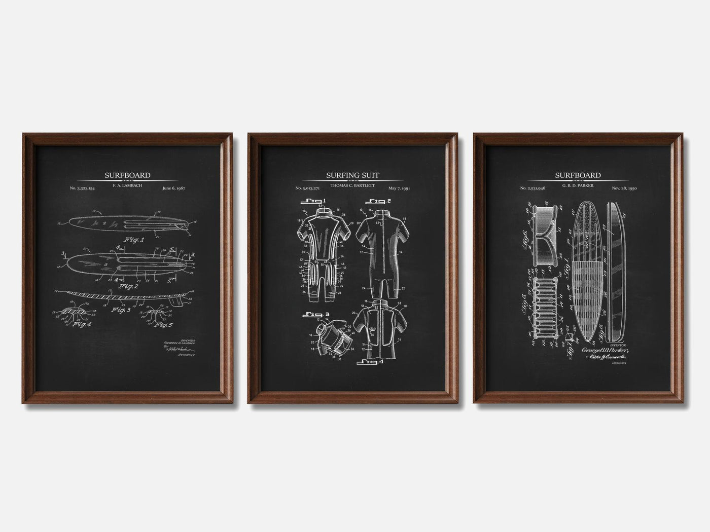 Surfing Patent Print Set of 3 mockup - A_t10068-V1-PC_F+WA-SS_3-PS_11x14-C_cha variant