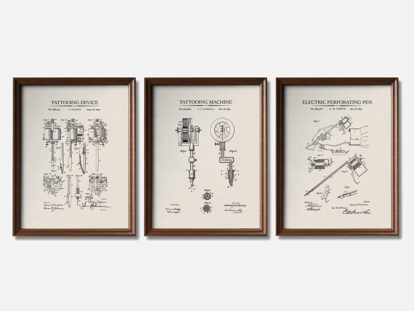 Tattoo Patent Print Set of 3 mockup - A_t10048-V1-PC_F+WA-SS_3-PS_11x14-C_ivo variant