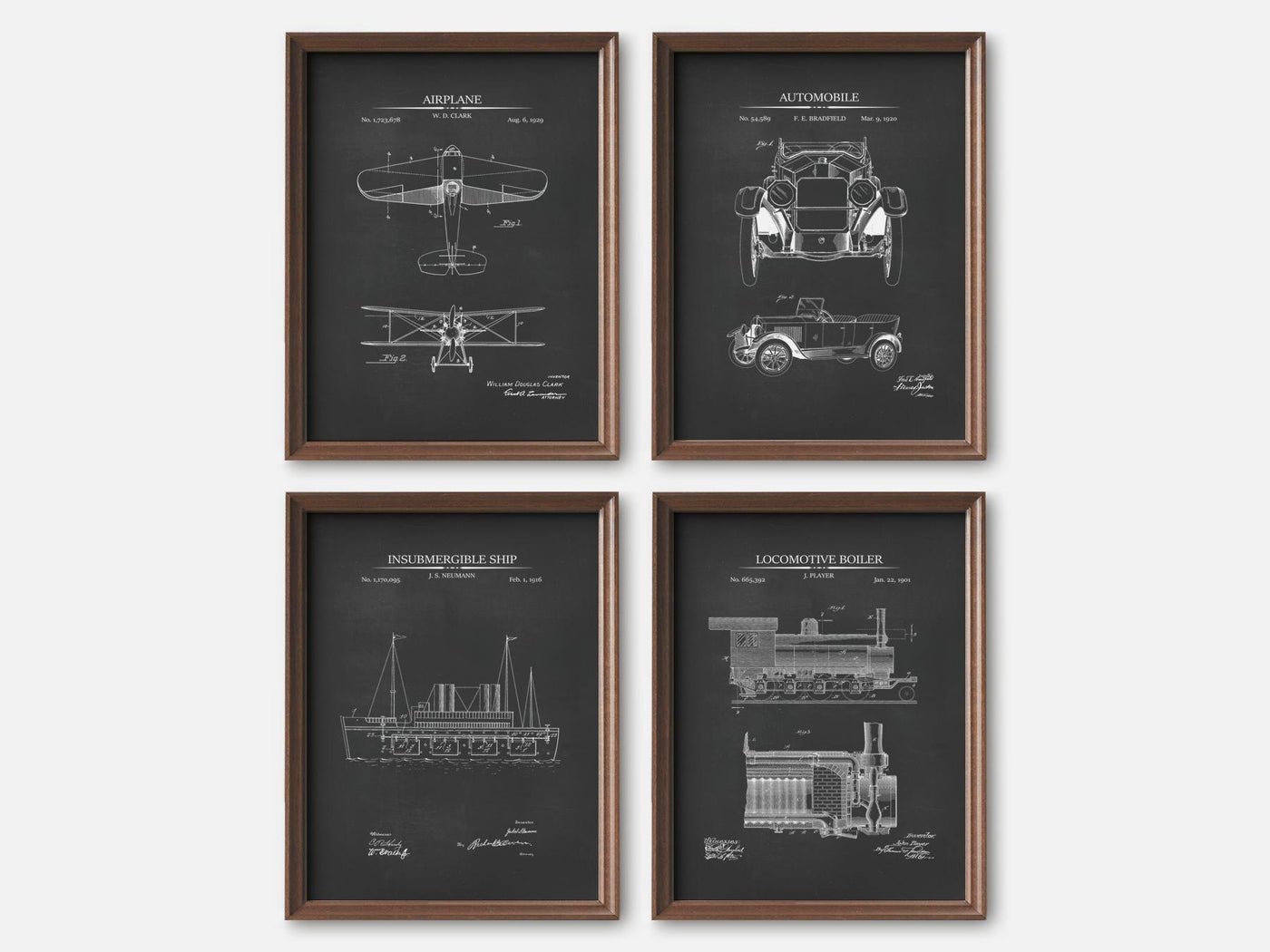 Vintage Vehicle Patent Print Set of 4 mockup - A_t10166-V1-PC_F+WA-SS_4-PS_5x7-C_cha variant