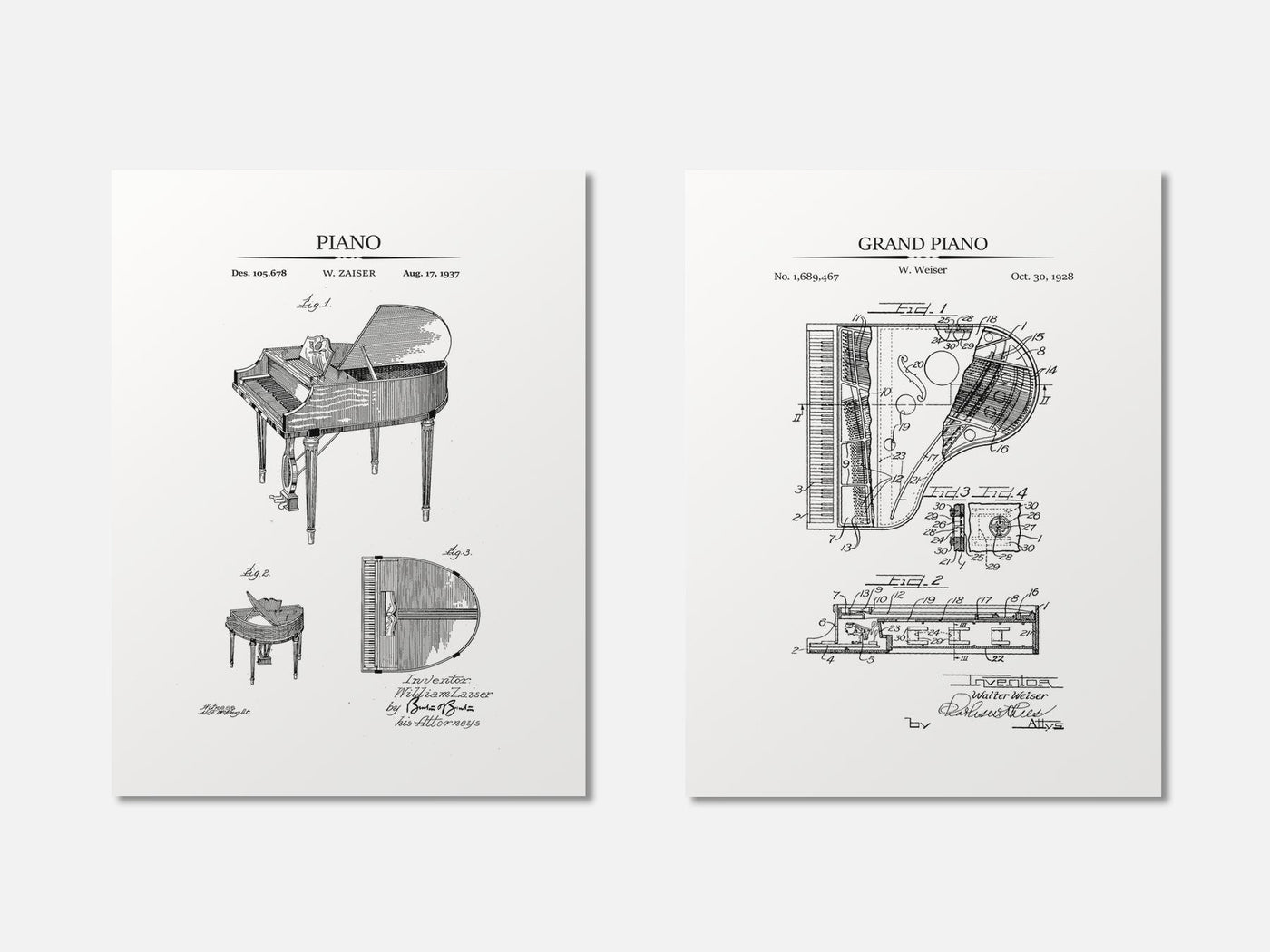 Piano Patent Print Set of 2 mockup - A_t10117-V1-PC_AP-SS_2-PS_11x14-C_whi variant