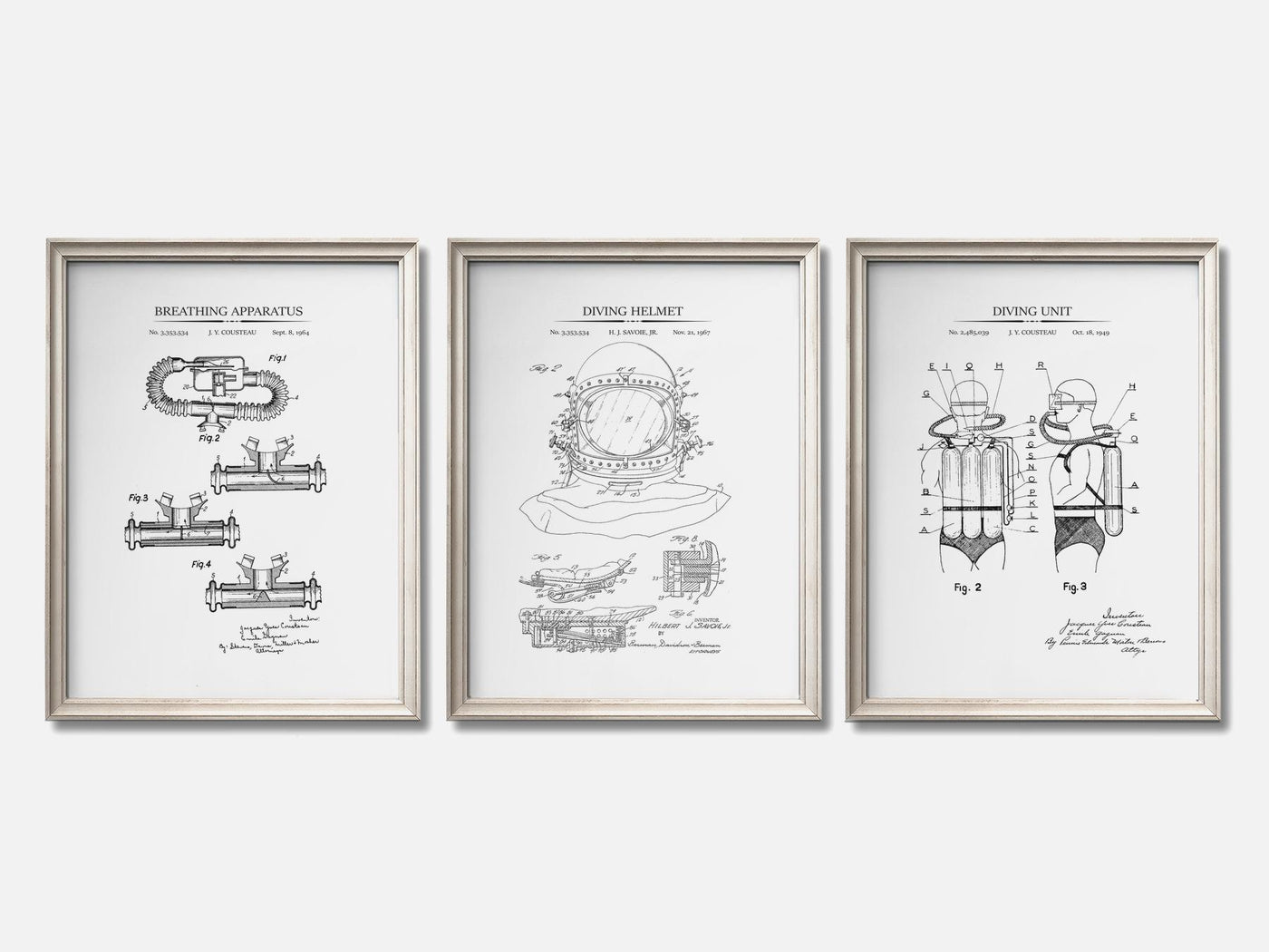 Scuba Diving Patent Print Set of 3 mockup - A_t10042-V1-PC_F+O-SS_3-PS_11x14-C_whi variant