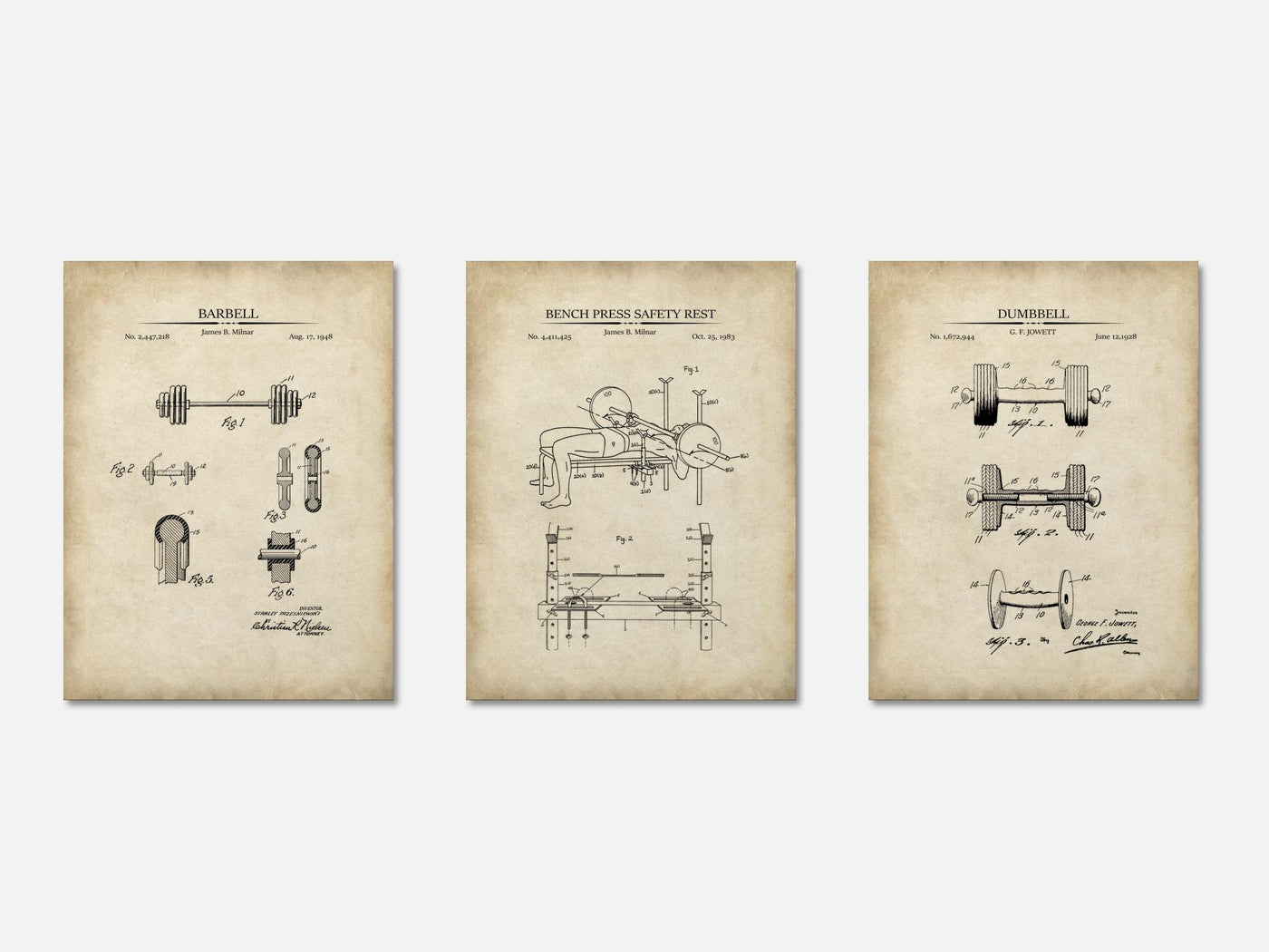 Weightlifting Patent Print Set of 3 mockup - A_t10110-V1-PC_AP-SS_3-PS_11x14-C_par variant