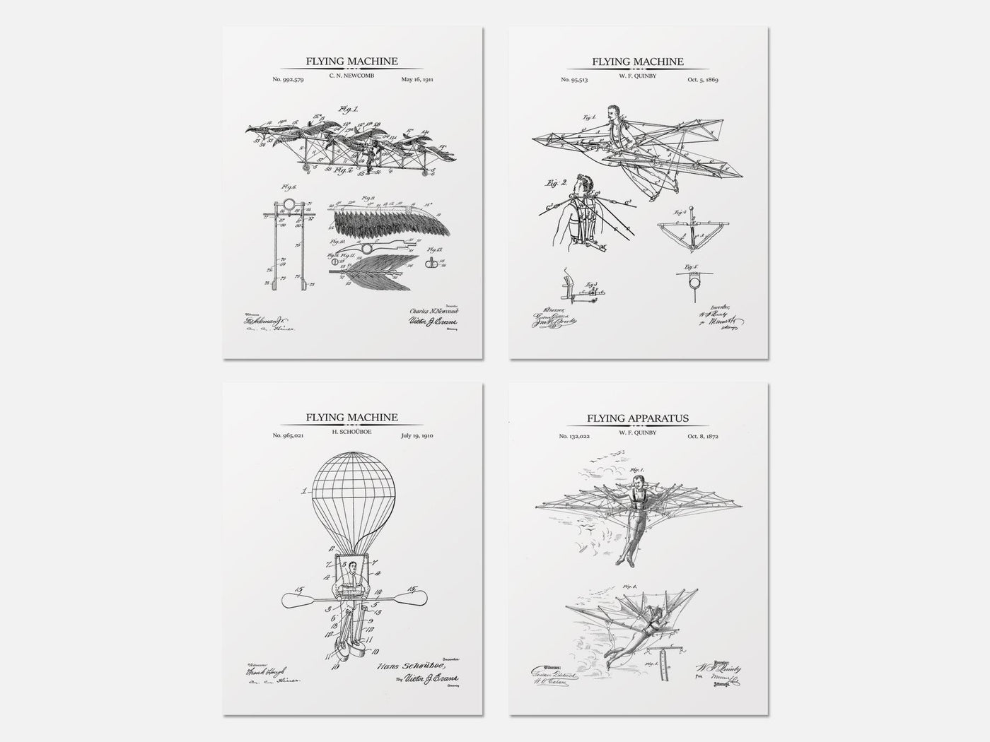 Steampunk Flying Machines Patent Print Set of 4 mockup - A_t10027-V1-PC_AP-SS_4-PS_5x7-C_whi variant