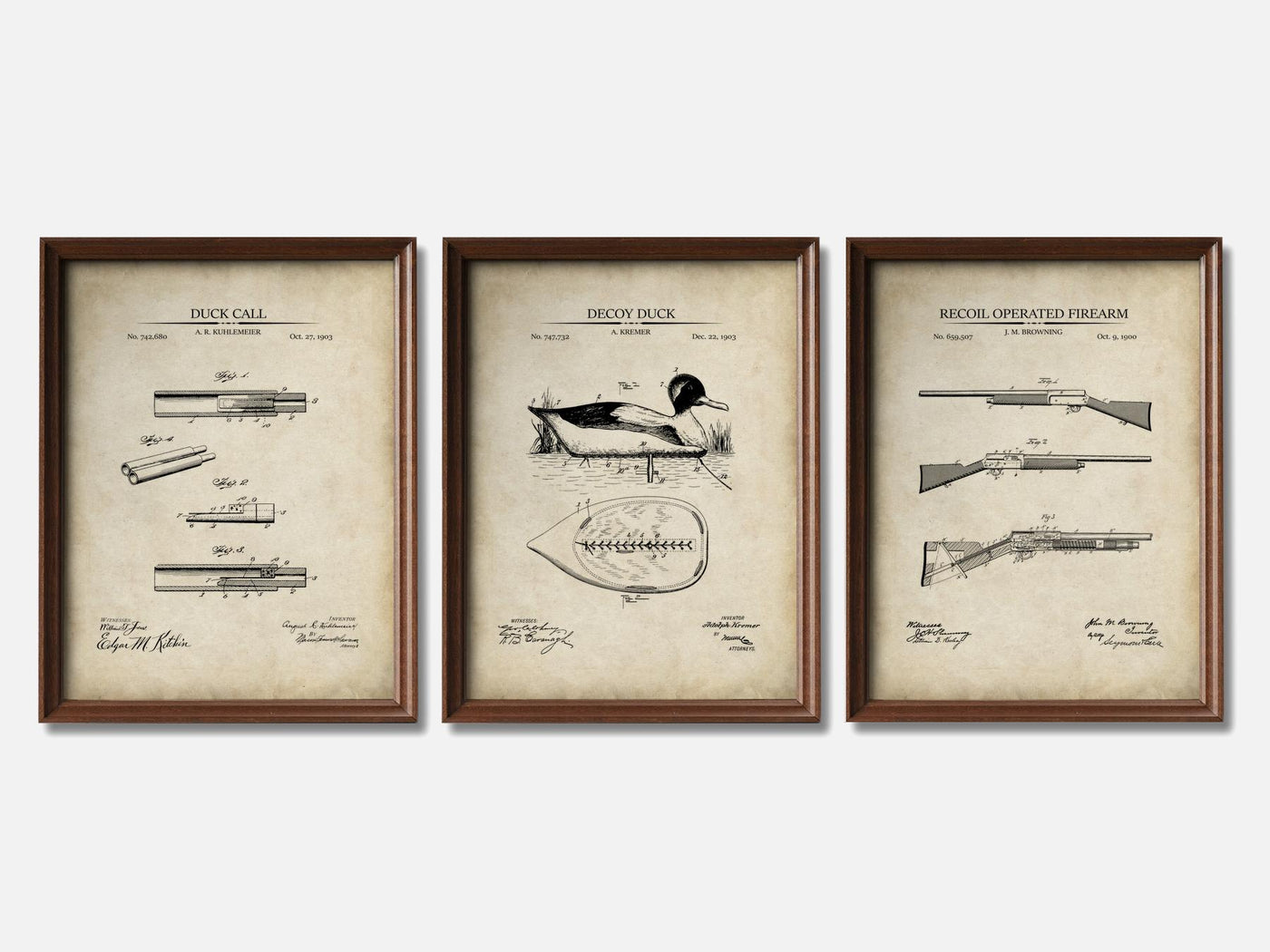 Duck Hunting Patent Print Set of 3 mockup - A_t10062-V1-PC_F+WA-SS_3-PS_11x14-C_par