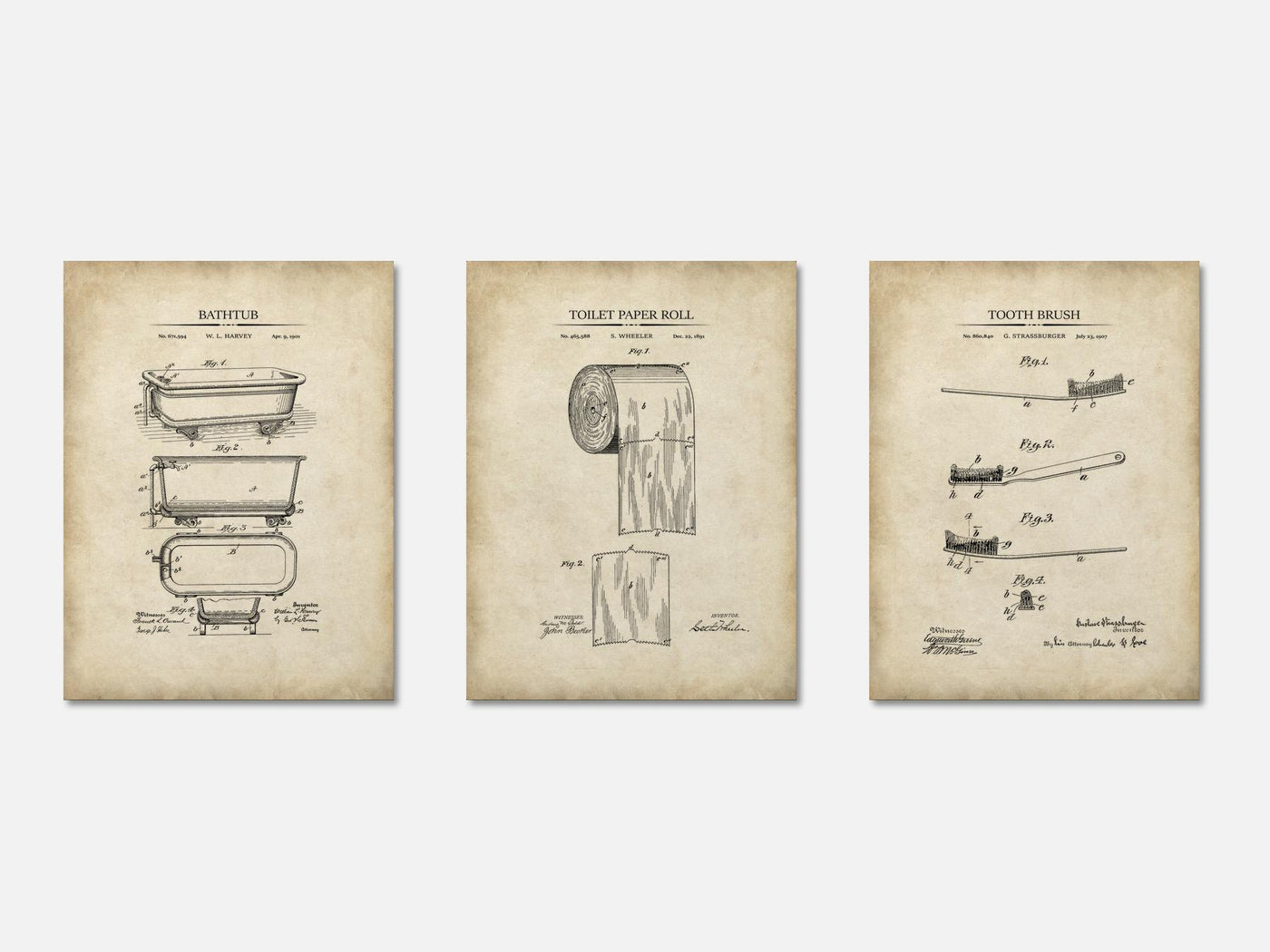 Bathroom Patent Print Set of 3 mockup - A_t10013-V1-PC_AP-SS_3-PS_11x14-C_par variant