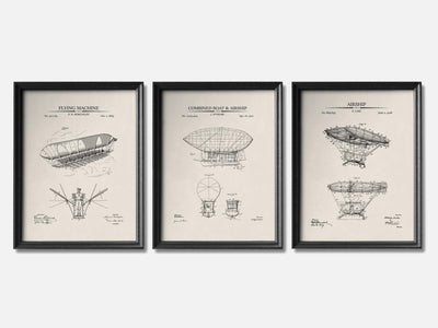 Steampunk Airship Patent Prints -  Set of 3 mockup - A_t10022-V1-PC_F+B-SS_3-PS_11x14-C_ivo variant