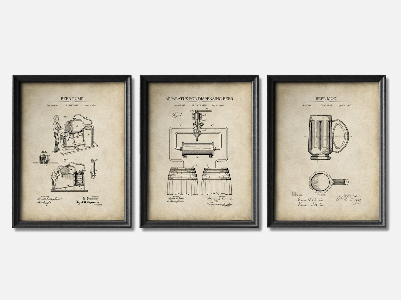 Beer Brewing Patent Print Set of 3 mockup - A_t10014-V1-PC_F+B-SS_3-PS_11x14-C_par